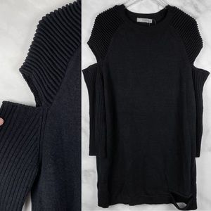 ✨NWT ASOS Ribbed Cold-Shoulder Cutout Distressed Knit Sweater Dress Black Moto 6